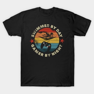 Swimmer By Day Gamer By Night shirt gamer boys T-Shirt